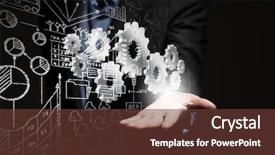  Presentation with gear - PPT theme having business person hand holding gear background and a tawny brown colored foreground