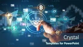  Presentation with touch screen - Cool new presentation theme with business-person-hand-pushing-currency backdrop and a ocean colored foreground