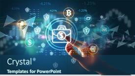  Presentation with touch screen - Colorful PPT theme enhanced with business-person-hand-pushing-currency backdrop and a ocean colored foreground