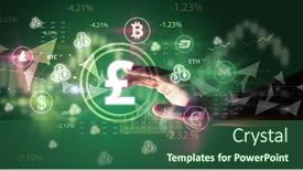  Presentation with touch screen - Slide deck with business-person-hand-pushing-currency background and a ocean colored foreground