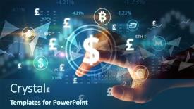  Presentation with touch screen - Theme having business-person-hand-pushing-currency background and a ocean colored foreground