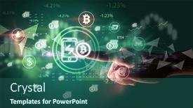  Presentation with touch screen - Presentation featuring business-person-hand-pushing-currency background and a ocean colored foreground