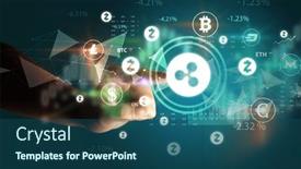  Presentation with touch screen - Presentation theme having business-person-hand-pushing-currency background and a ocean colored foreground