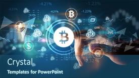  Presentation with touch screen - PPT theme consisting of business-person-hand-pushing-currency background and a ocean colored foreground