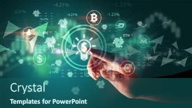  Presentation with touch screen - Theme enhanced with business-person-hand-pushing-currency background and a ocean colored foreground