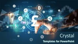  Presentation with touch screen - Theme having business-person-hand-pushing-currency background and a ocean colored foreground