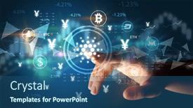  Presentation with touch screen - Slide set having business-person-hand-pushing-currency background and a ocean colored foreground