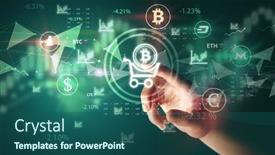  Presentation with touch screen - PPT layouts enhanced with business-person-hand-pushing-currency background and a ocean colored foreground