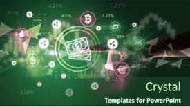  Presentation with touch screen - Presentation theme having business-person-hand-pushing-currency background and a forest green colored foreground