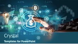  Presentation with touch screen - Theme consisting of business-person-hand-pushing-currency background and a ocean colored foreground