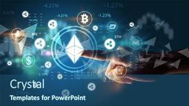  Presentation with multimedia - Slides with business-person-hand-pushing-currency background and a ocean colored foreground