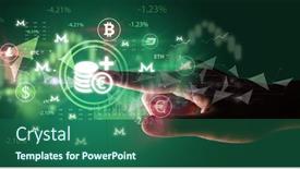  Presentation with multimedia - PPT theme having business-person-hand-pushing-currency background and a ocean colored foreground