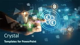  Presentation with multimedia - PPT theme featuring business-person-hand-pushing-currency background and a ocean colored foreground