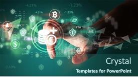  Presentation with multimedia - PPT layouts enhanced with business-person-hand-pushing-currency background and a ocean colored foreground