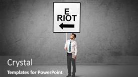  Presentation with riot - Cool new PPT theme with business-person-holding-a-traffic backdrop and a gray colored foreground