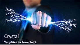  Presentation with electric wires - Beautiful theme featuring business person holding electrical powered backdrop and a  colored foreground