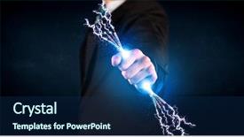  Presentation with electrical - Audience pleasing presentation design consisting of lightening thunder - business person holding electrical powered backdrop and a navy blue colored foreground