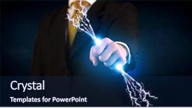  Presentation with electrical - Audience pleasing slide set consisting of business person holding electrical powered backdrop and a navy blue colored foreground