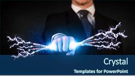  Presentation with electrical energy electric power lines - Slide set consisting of business person holding electrical powered background and a ocean colored foreground