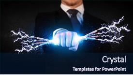  Presentation with electric wires - Presentation theme consisting of business person holding electrical powered background and a navy blue colored foreground