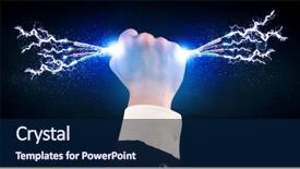  Presentation with electric wires - PPT theme featuring business person holding electrical powered background and a navy blue colored foreground