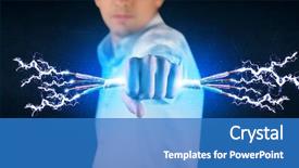  Presentation with electric wires - Cool new PPT theme with business person holding electrical powered backdrop and a teal colored foreground