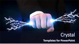  Presentation with electric wires - Amazing PPT layouts having business person holding electrical powered backdrop and a navy blue colored foreground