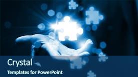  Presentation with elements - Colorful PPT theme enhanced with business person holding puzzle backdrop and a ocean colored foreground