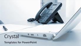  Presentation with workplace - Colorful slide deck enhanced with business person in the office backdrop and a light blue colored foreground