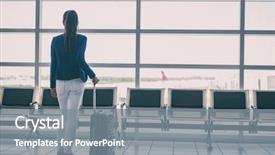  Presentation with airport lounge - Slide deck having business person looking at tarmac background and a gray colored foreground