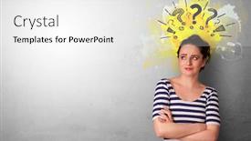  Presentation with question marks - Beautiful slides featuring business person looking for new idea with question marks backdrop and a white colored foreground