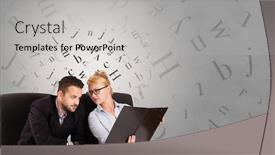  Presentation with letters - Presentation theme featuring business person sitting at desk with editorial and letters concept background and a light gray colored foreground