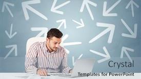  Presentation with desk - Colorful presentation design enhanced with business-person-sitting-at-desk backdrop and a light blue colored foreground