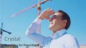  Presentation with real estate development - Slides with business-person-standing-in-front background and a  colored foreground