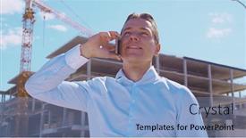  Presentation with real estate development - Slide set with business-person-standing-in-front background and a light blue colored foreground