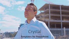  Presentation with real estate development - Slide set featuring business-person-standing-in-front background and a  colored foreground