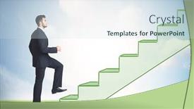  Presentation with stepping - Colorful presentation theme enhanced with business person stepping up a hand drawn staircase in the nature backdrop and a sky blue colored foreground