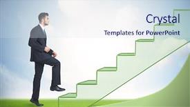  Presentation with stepping - Audience pleasing presentation theme consisting of business person stepping up a hand drawn staircase in the nature backdrop and a sky blue colored foreground