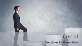 Presentation with stepping - Theme having business person stepping up a staircase background and a light gray colored foreground