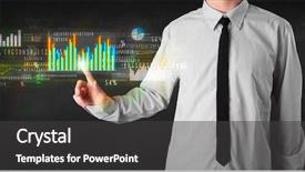  Presentation with colorful - Presentation theme featuring business person touching colorful charts background and a dark gray colored foreground