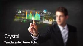  Presentation with colorful - Presentation theme featuring pie graph - business person touching colorful charts background and a dark gray colored foreground