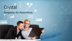  Presentation with operations business review - Slide set with business person with operational system background and a light blue colored foreground