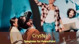  Presentation with virtual reality meeting - PPT layouts having business-persons-with-a-disability background and a tawny brown colored foreground