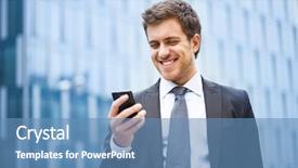  Presentation with smartphone - Slide deck featuring business phone - handsome businessman using a smartphone background and a teal colored foreground