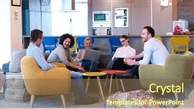  Presentation with young business people - PPT theme enhanced with business plan at modern startup background and a tawny brown colored foreground