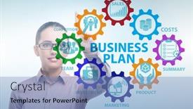  Presentation with business plan - Audience pleasing PPT theme consisting of business-plan-concept-with-businesswoman backdrop and a light blue colored foreground