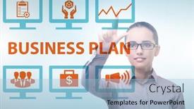 Presentation with business plan - PPT theme consisting of business-plan-concept-with-businesswoman background and a light blue colored foreground