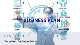  Presentation with business plan - Colorful presentation design enhanced with business-plan-concept-with-businesswoman backdrop and a light blue colored foreground