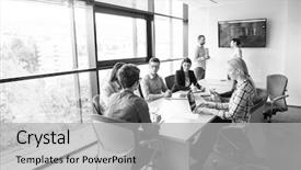  Presentation with business plan - Slides enhanced with business plan in the office background and a light gray colored foreground