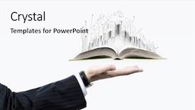  Presentation with hand palm - Colorful slides enhanced with business plan real estate - businessman hand holding opened book backdrop and a sky blue colored foreground